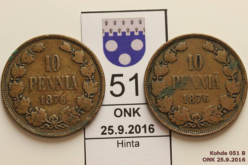 k-0051-b.jpg - Kohde 51 (kuva 2/2), lhthinta: 10 € / myyntihinta: 17 € 10 p 1876 (2) SNY 148.1 ja 2: normaali ja pieni 6, molemmissa rvja, kunto: 3, 3