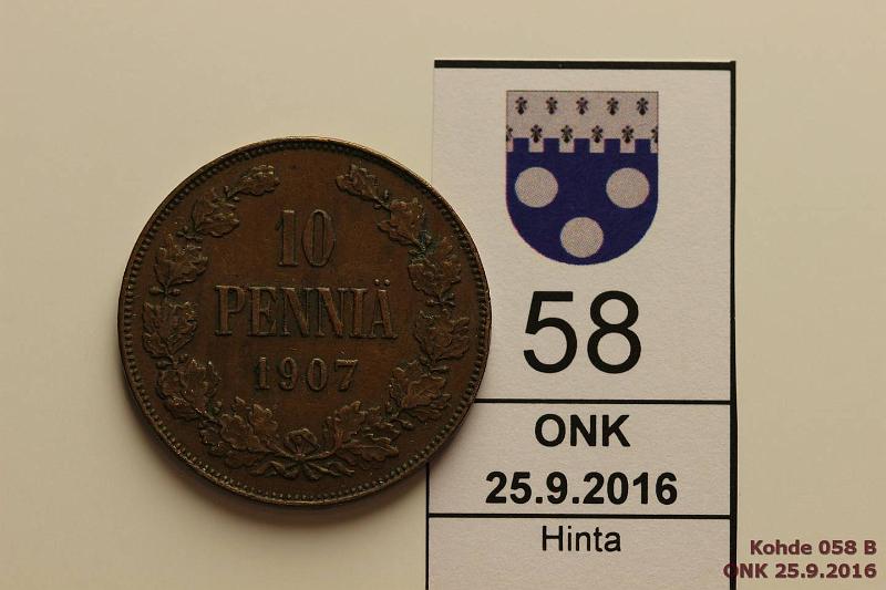 k-0058-b.jpg - Kohde 58 (kuva 2/2), lhthinta: 5 € / myyntihinta: 5 € 10 p 1907 Siisti kokoelmakappale, kunto: 5