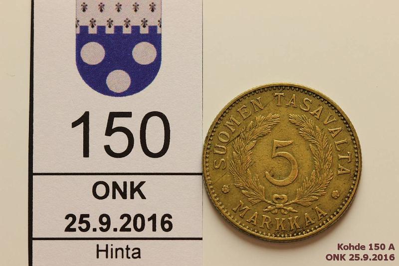 k-0150-a.jpg - Kohde 150 (kuva 1/2), lhthinta: 25 € / myyntihinta: 29 € 5 mk 1929 SNY 504.1, kunto: 4