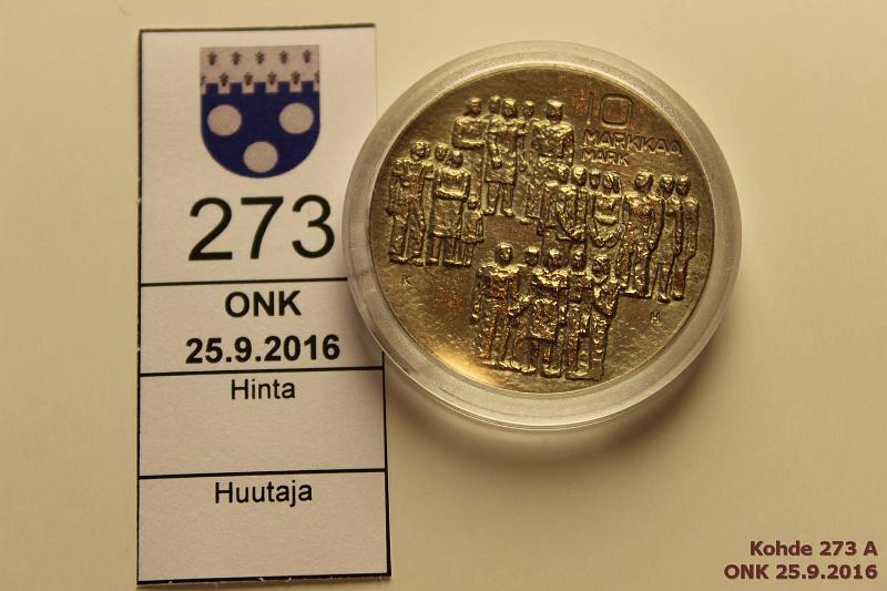 k-0273-a.jpg - Kohde 273, lhthinta: 15 € / myyntihinta: 23 € 10 mk 1977 Ag, nainen raskaana, kapseli, kunto: 8