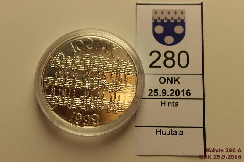 k-0280-a.jpg - Kohde 280, lhthinta: 10 € / myyntihinta: 13 € 100 mk 1999 Ag, BU, Sibelius, kapseli, kunto: 9