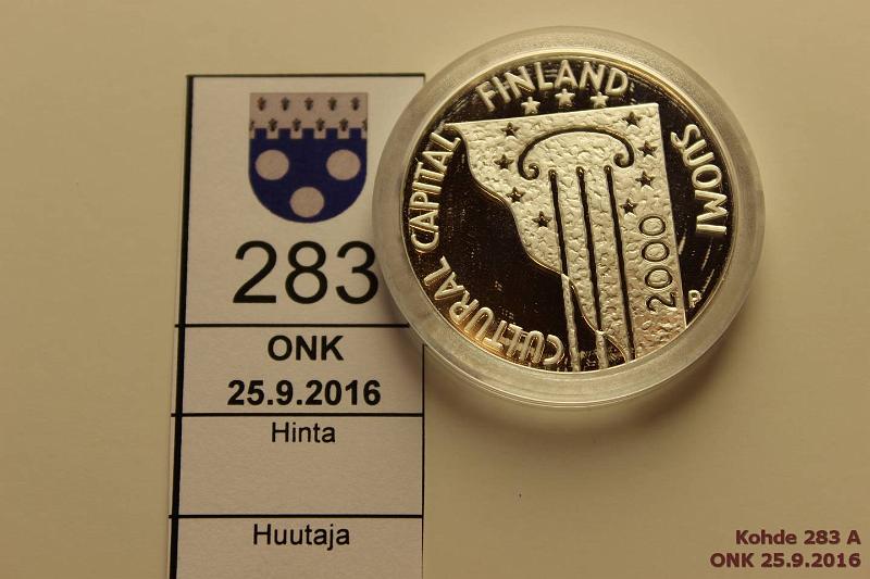 k-0283-a.jpg - Kohde 283, lhthinta: 40 € / myyntihinta: 62 € 100 mk 2000 Ag, Proof, Helsinki 450, kapseli, kunto: 10