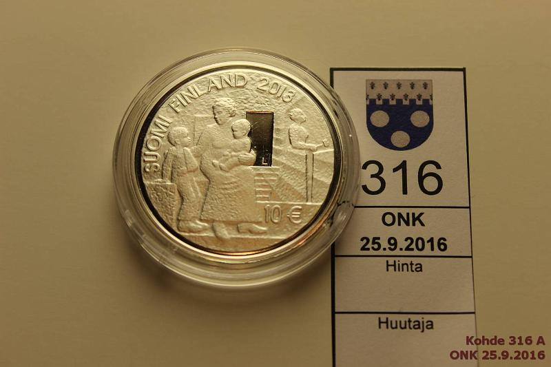 k-0316-a.jpg - Kohde 316, lhthinta: 15 € / myyntihinta: 38 € 10 € 2013 Ag, Proof, Sophie Mannerheim, kapseli, kunto: 10