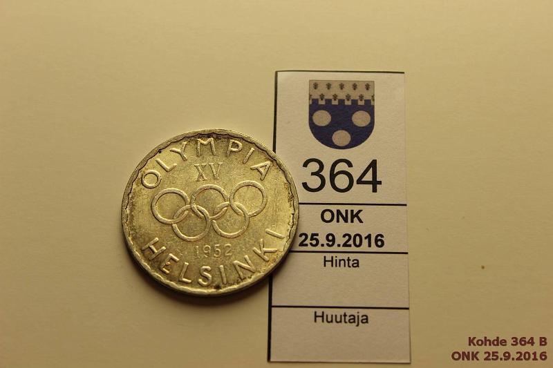 k-0364-b.jpg - Kohde 364 (kuva 2/2), lhthinta: 10 € / myyntihinta: 10 € Suomi 500 mk 1952 KM#35 Ag, nja, hpja, kunto: 6