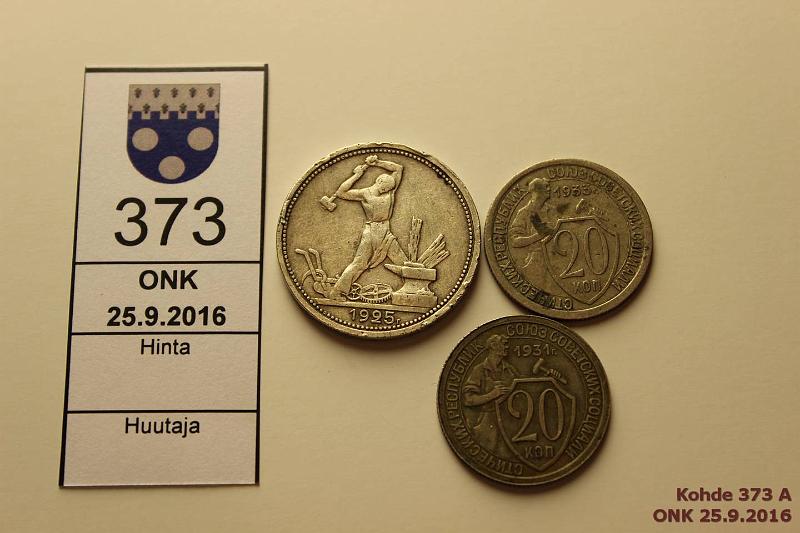 k-0373-a.jpg - Kohde 373, lhthinta: 5 € 20-50 kop (3) 1925-33 Ag, 20k 1931, -33; 50k 1925 rvja, kunto: 4-5