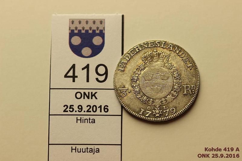 k-0419-a.jpg - Kohde 419, lhthinta: 5 € / myyntihinta: 17 € 1/3 RD 1779 KM#525 Ag, kunto: 4