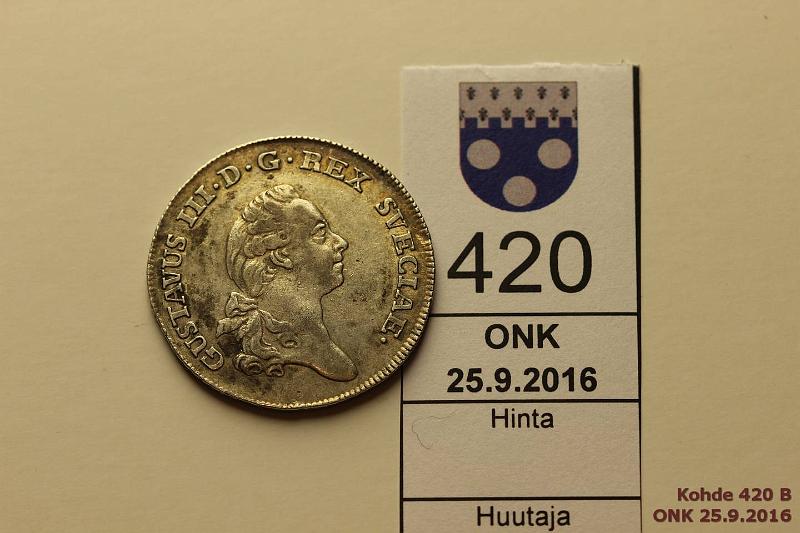 k-0420-b.jpg - Kohde 420 (kuva 2/2), lhthinta: 10 € / myyntihinta: 23 € 1/3 RD 1779 KM#525 Ag, kunto: 5