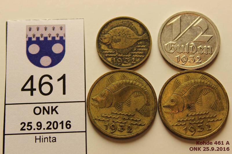 k-0461-a.jpg - Kohde 461, lhthinta: 10 € / myyntihinta: 26 € Danzig  g - 10 p (4) 1932 KM#151-3 AlBr/Ni,  gulden, 5p ja 10p(2), kunto: 5-6