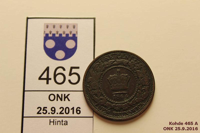 k-0465-a.jpg - Kohde 465, lhthinta: 5 € / myyntihinta: 5 € Kanada prov. 1 cent 1864 KM#6 Br, New Brunswick, kunto: 4