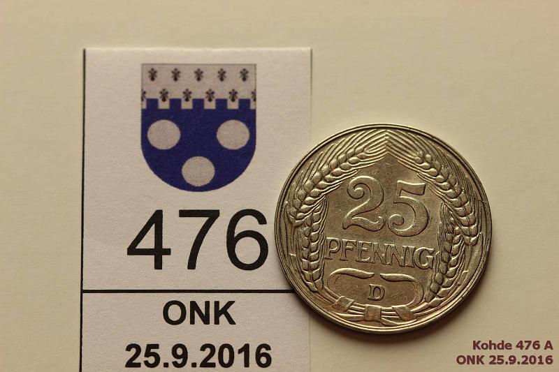 k-0476-a.jpg - Kohde 476, lhthinta: 5 € / myyntihinta: 15 € Saksa 25 pf 1909D KM#18 Ni, erittin kaunis, kunto: 8