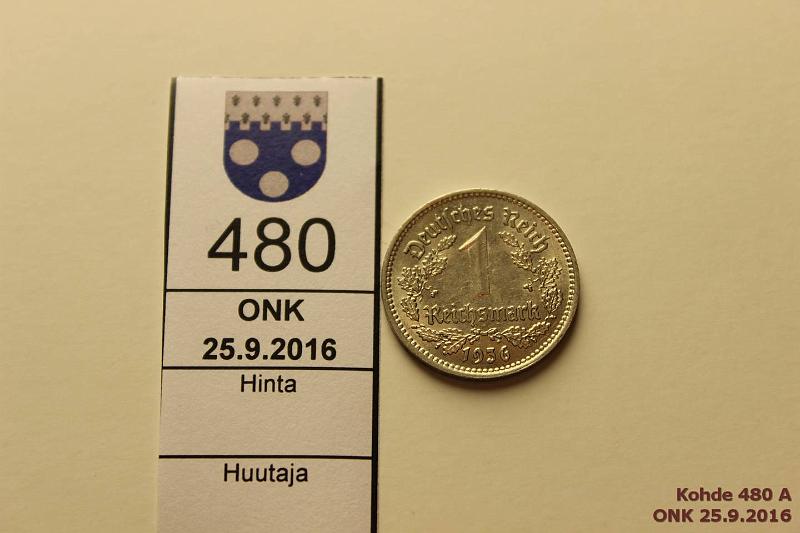 k-0480-a.jpg - Kohde 480, lhthinta: 5 € / myyntihinta: 9 € Saksa 1 mk 1936A KM#78 Ni, erittin kaunis, kunto: 8/9