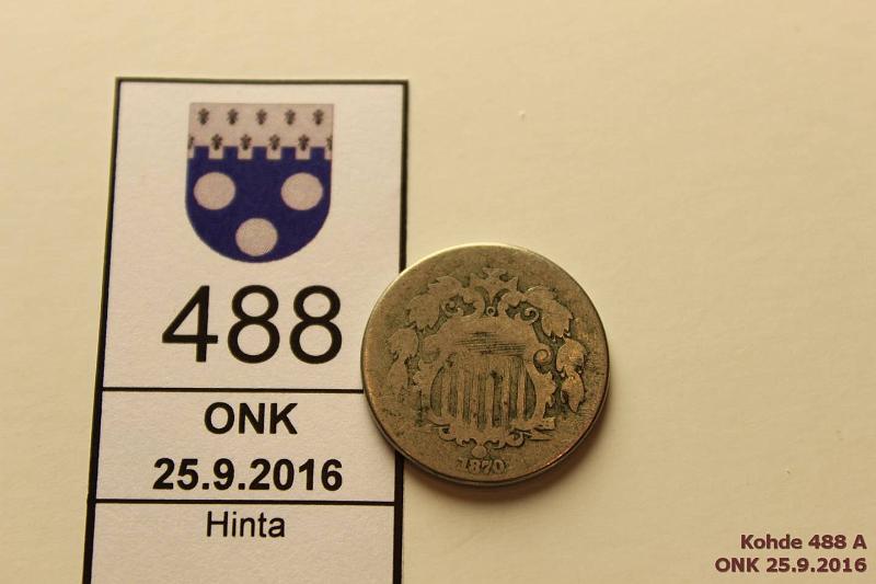 k-0488-a.jpg - Kohde 488, lhthinta: 5 € / myyntihinta: 5 € USA 5 c 1870 KM#97 CuNi, kunto: 2/4