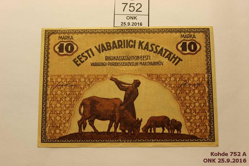 k-0752-a.jpg - Kohde 752, lhthinta: 25 € Eesti 10 mk 1919 P#46c 10mm rep, kunto: 5