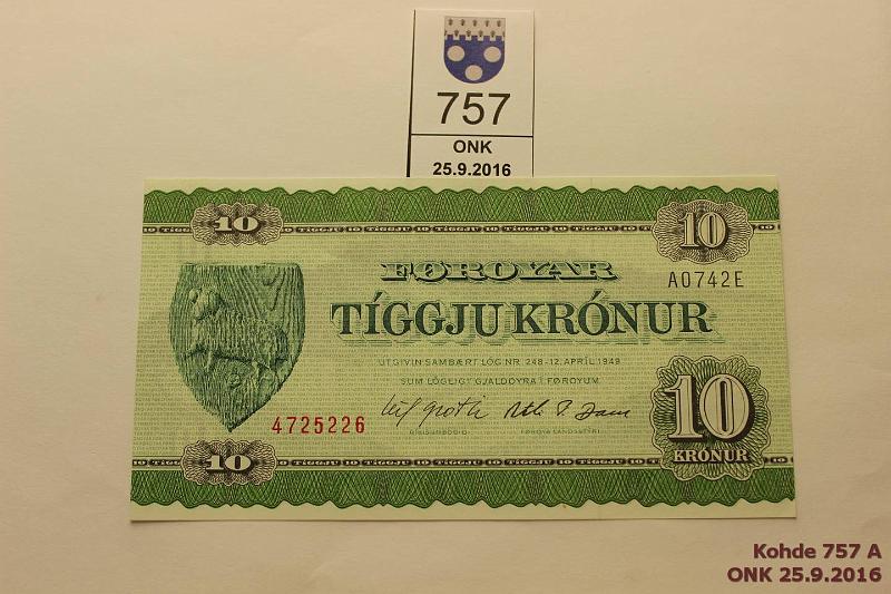 k-0757-a.jpg - Kohde 757, lhthinta: 10 € / myyntihinta: 11 € Frsaaret 10 kr 1974 P#16a Sarja 1949, kunto: 8