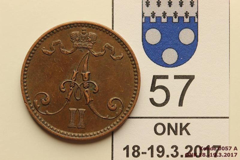 k-0057-a.jpg - Kohde 57 (kuva 1/2), lhthinta: 20 € / myyntihinta: 21 € 5 p 1866 Hyv, kulumaton raha, tumma patina, kunto: 7