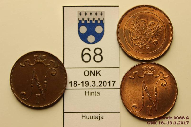 k-0068-a.jpg - Kohde 68 (kuva 1/2), lhthinta: 10 € / myyntihinta: 10 € 5 p 1912-17 (3) 1912 tumma kaunis patina, -16 ja -17 II leimakiiltoa ja hieman patinaa, kunto: 6, 8, 8