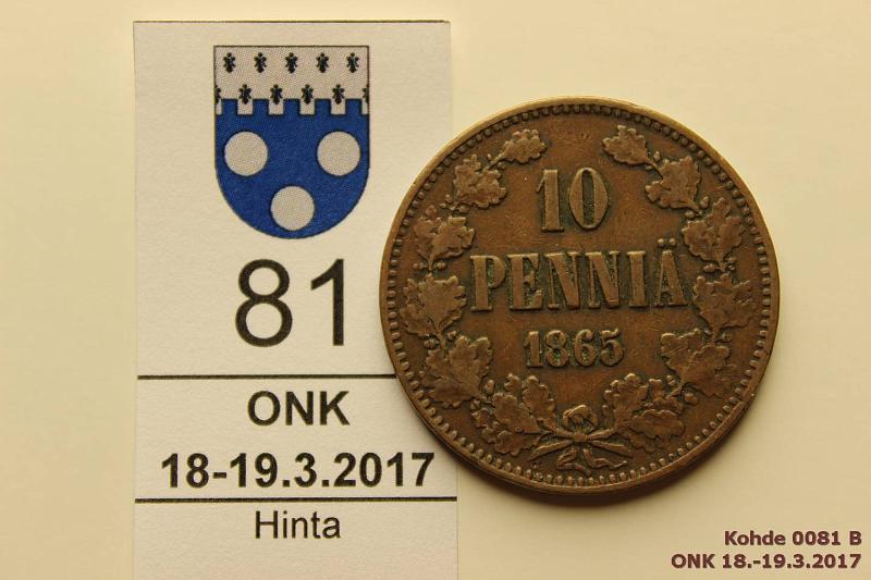 k-0081-b.jpg - Kohde 81 (kuva 2/2), lhthinta: 8 € / myyntihinta: 10 € 10 p 1865 Iso risti, ij. Hyv kansiokappale!, kunto: 3/4