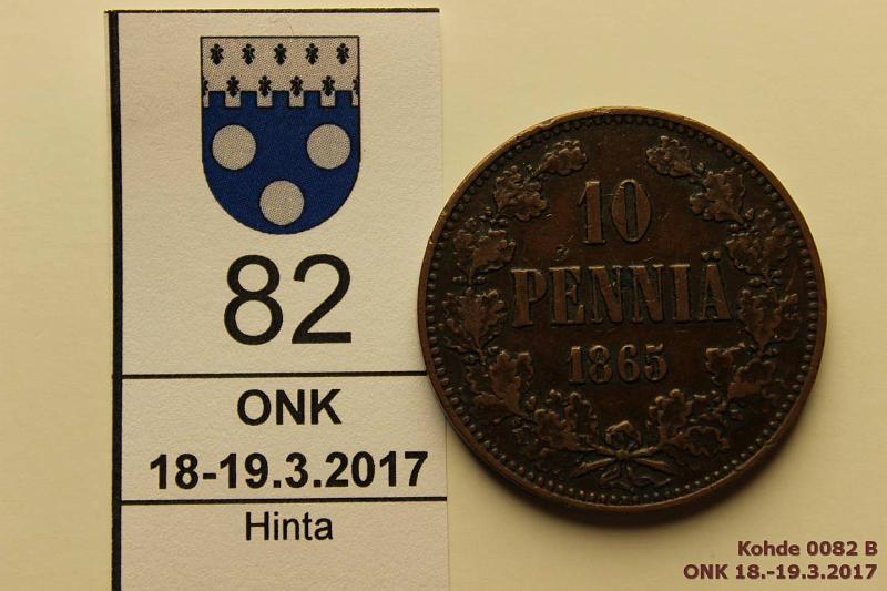 k-0082-b.jpg - Kohde 82 (kuva 2/2), lhthinta: 8 € / myyntihinta: 10 € 10 p 1865 Pieni risti, eprvja, pij. Hyv kansiokappale!, kunto: 4/5