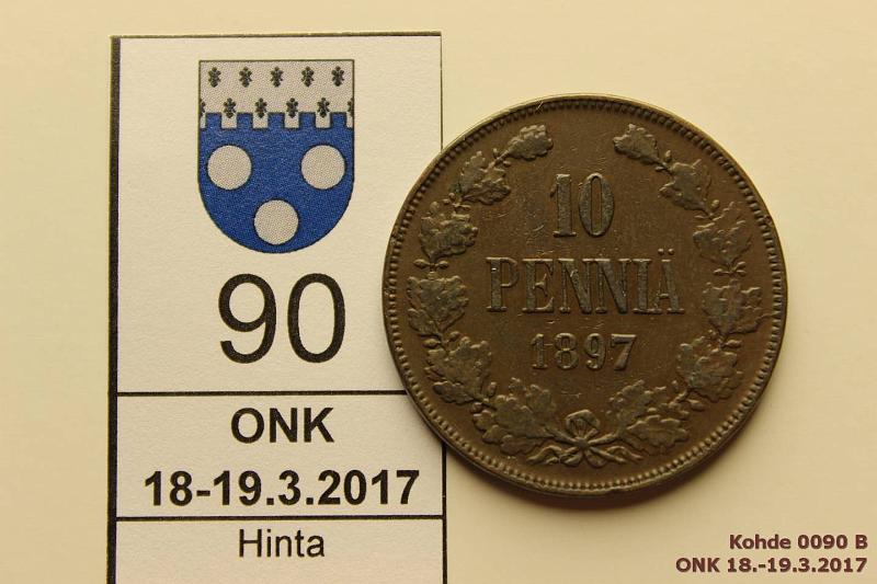 k-0090-b.jpg - Kohde 90 (kuva 2/2), lhthinta: 10 € 10 p 1897 Siisti raha, kunto: 5/6