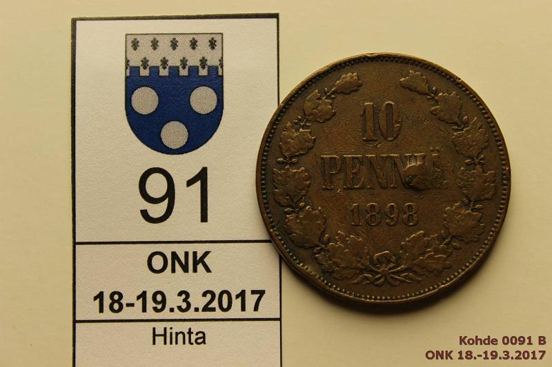 k-0091-b.jpg - Kohde 91 (kuva 2/2), lhthinta: 50 € 10 p 1898 Kolmiomainen alkuperisen meistin kappele jnyt vaakunapuolen keskelle. Erikoinen! Prvja, ij, hpja, meistin kiertym n. 5 astetta, kunto: 3