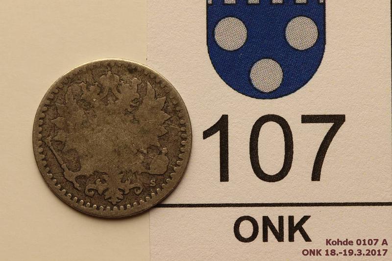 k-0107-a.jpg - Kohde 107 (kuva 1/2), lhthinta: 5 € 25 p 1866 Ag, SNY 266.1.1, kunto: 1/3