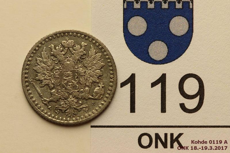 k-0119-a.jpg - Kohde 119 (kuva 1/2), lhthinta: 100 € / myyntihinta: 105 € 25 p 1871 Ag, lpuhd, hpjka, eprv. Hyv kunto tlle v:lle!, kunto: 5