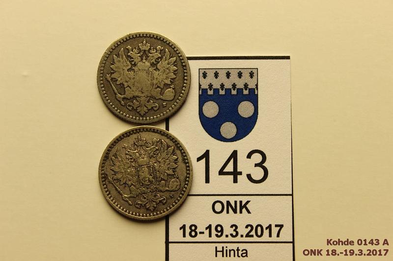 k-0143-a.jpg - Kohde 143 (kuva 1/2), lhthinta: 10 € / myyntihinta: 13 € 50 p 1865, -66 Ag, siistit, 1866 arvopuolella eprv, kunto: 4/5, 2/3