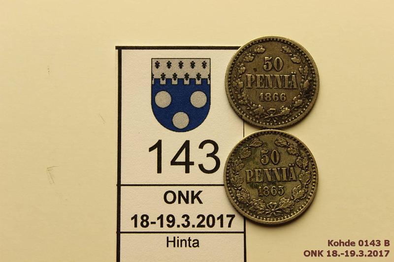 k-0143-b.jpg - Kohde 143 (kuva 2/2), lhthinta: 10 € / myyntihinta: 13 € 50 p 1865, -66 Ag, siistit, 1866 arvopuolella eprv, kunto: 4/5, 2/3