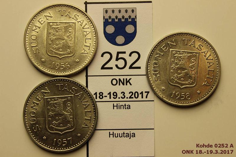 k-0252-a.jpg - Kohde 252, lhthinta: 8 € / myyntihinta: 21 € 200 mk 1956-58h (3) Ag, 1956, -57, -58h. Erittin kauniit!, kunto: 8-9