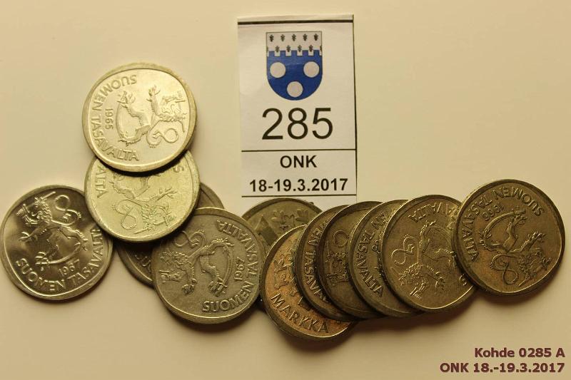 k-0285-a.jpg - Kohde 285, lhthinta: 10 € / myyntihinta: 13 € 1 mk 1964-68 (12) Ag, 1964(2), -(4), -66(3), -67(2), -68, kunto: 5-9