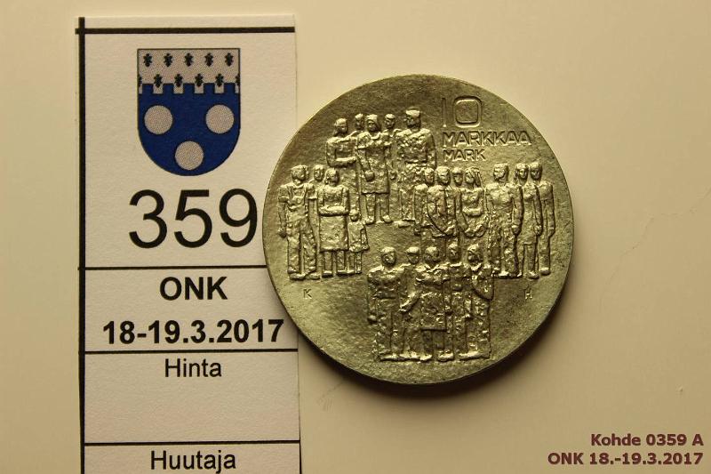 k-0359-a.jpg - Kohde 359, lhthinta: 15 € / myyntihinta: 28 € 10 mk 1977 Ag, nainen raskaana, kunto: 9