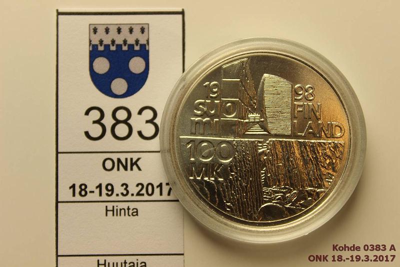 k-0383-a.jpg - Kohde 383, lhthinta: 10 € / myyntihinta: 16 € 100 mk 1998 Ag, BU, Aalto, kapseli, kunto: 9