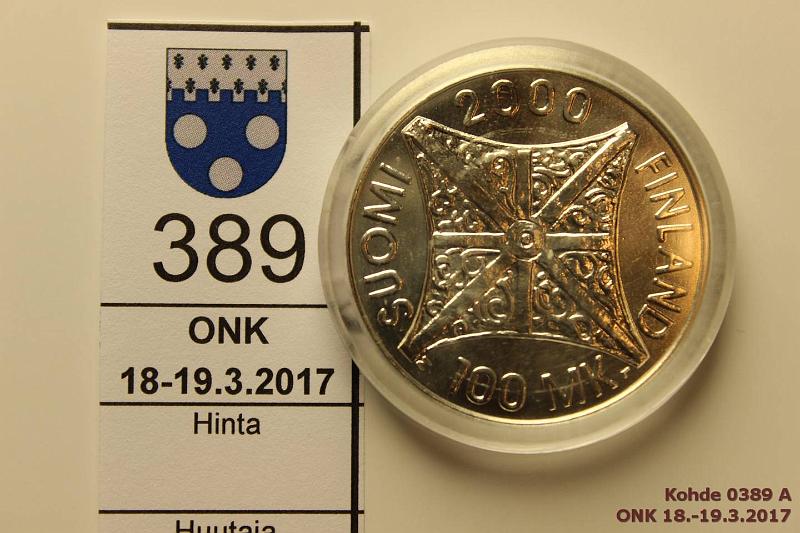 k-0389-a.jpg - Kohde 389, lhthinta: 60 € / myyntihinta: 80 € 100 mk 2000 Ag, BU, Riemuvuosi, kapseli, kunto: 9