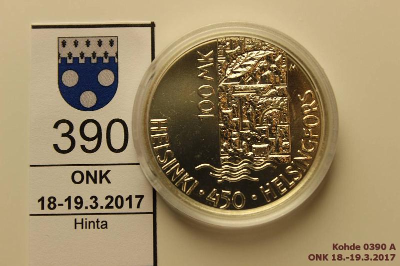 k-0390-a.jpg - Kohde 390, lhthinta: 45 € / myyntihinta: 57 € 100 mk 2000 Ag, BU, Helsinki, kapseli, kunto: 9