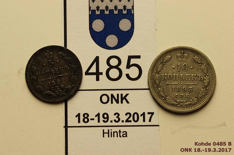 k-0485-b.jpg - Kohde 485 (kuva 2/2), lhthinta: 5 € / myyntihinta: 6 € 5 -10 kop (2) 1892, -93 Y#19a.1, 20a.2 Ag, 5k 1892; 10k 1893, СПБ АГ, kunto: 4, 5