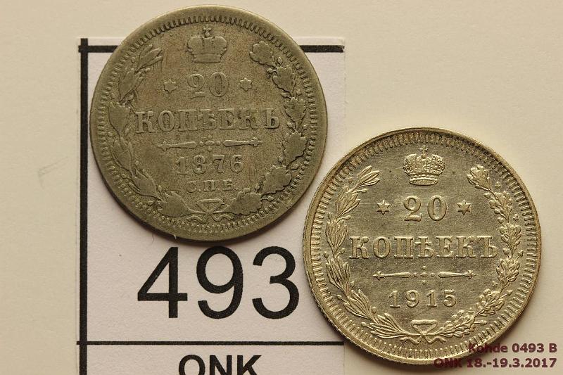 k-0493-b.jpg - Kohde 493 (kuva 2/2), lhthinta: 5 € / myyntihinta: 7 € 20 kop (2) 1876, 1915 Y#22a.1-2 Ag, 1876 СПБ НІ, 1915 ВС, kunto: 2/3, 8/9