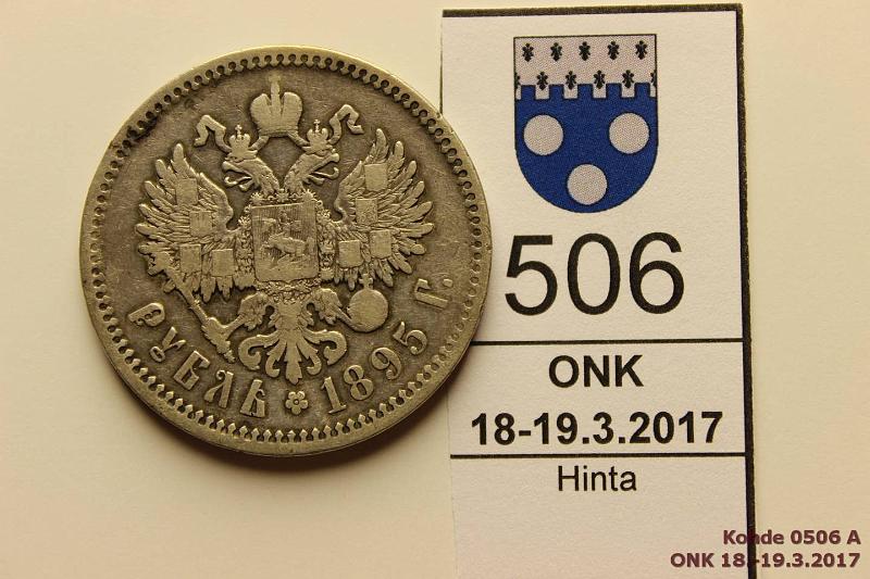 k-0506-a.jpg - Kohde 506 (kuva 1/2), lhthinta: 30 € / myyntihinta: 91 € 1 rupla 1895 Y#59.3 Ag, Nikolai II, lpuhd, kunto: 3