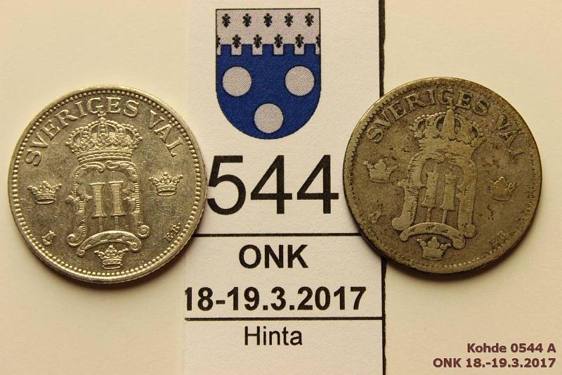 k-0544-a.jpg - Kohde 544 (kuva 1/2), lhthinta: 15 € / myyntihinta: 17 € 50 re (2) 1906, -07 KM#771 Ag, 1906 eprv, 1907 (rosett som -06), kunto: 8, 3