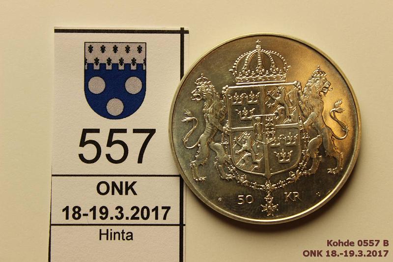 k-0557-b.jpg - Kohde 557 (kuva 2/2), lhthinta: 10 € / myyntihinta: 16 € 50 kr 1976 KM#854 Ag, 27,03g/925, Silvia & CG, kunto: 9