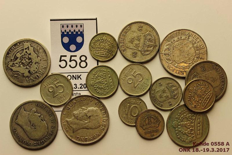 k-0558-a.jpg - Kohde 558, lhthinta: 8 € / myyntihinta: 13 € 10  - 1 kr (15) 1877-1956 Ag, 10 1950, -53, -55; 25 1938, -55, -56(3); 50 1928, -38, -56; 1kr 1877, 1907, -38, -39, kunto: 3-6