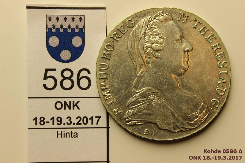 k-0586-a.jpg - Kohde 586 (kuva 1/2), lhthinta: 10 € / myyntihinta: 13 € Itvalta 1 thaler 1780 KM#T1 Ag, Maria Theresia taaleri, jlkilynti, kunto: 8