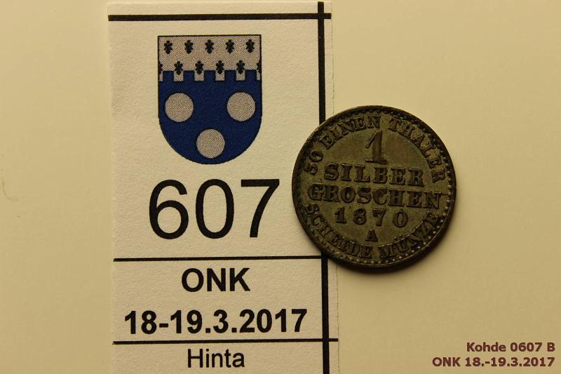 k-0607-b.jpg - Kohde 607 (kuva 2/2), lhthinta: 5 € / myyntihinta: 5 € Saksa / Preussi 1 groschen 1870a KM#485 Ag, silber groschen, kunto: 5