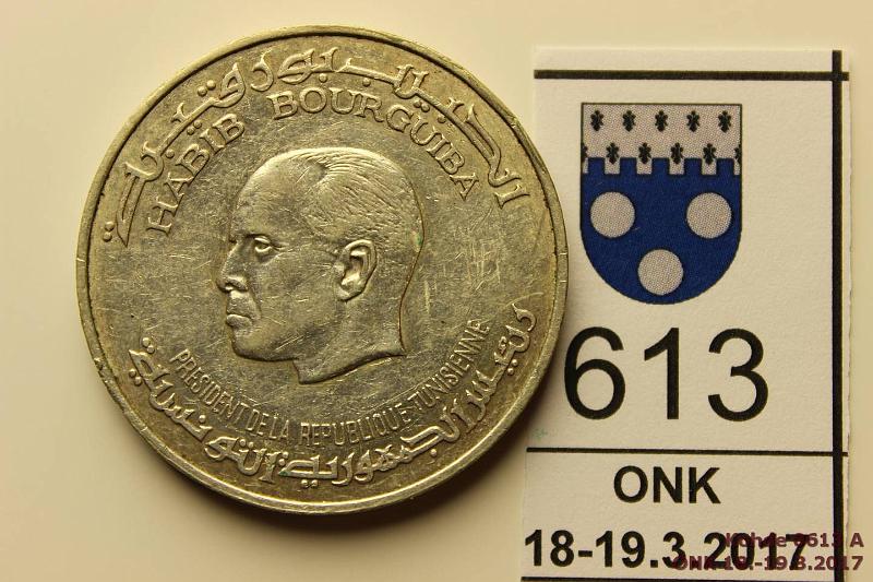 k-0613-a.jpg - Kohde 613 (kuva 1/2), lhthinta: 10 € / myyntihinta: 11 € Tunisia 5 din 1976 (ND) KM#305 Ag, 24g/680, Independence, hnja, prv, kunto: 6