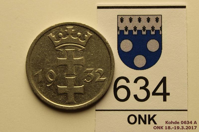 k-0634-a.jpg - Kohde 634 (kuva 1/2), lhthinta: 20 € / myyntihinta: 28 € Danzig 1 gulden 1932 KM#154 Ni, eprv, hnja, kunto: 7