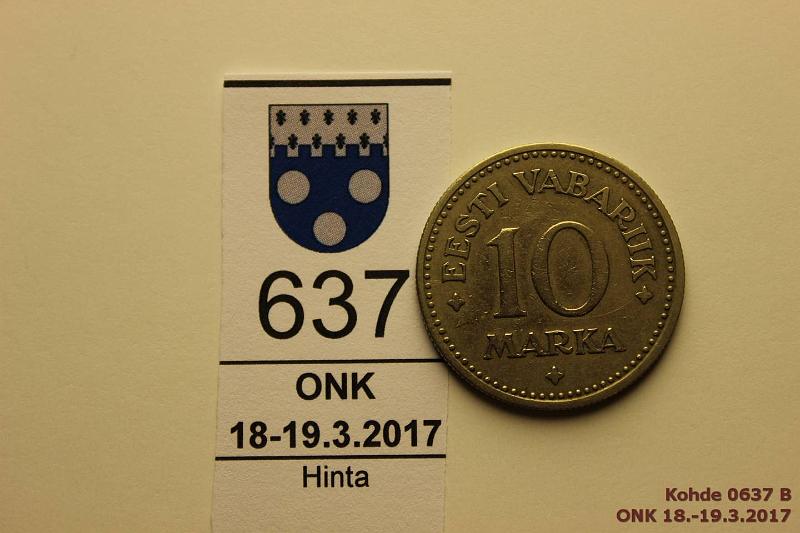 k-0637-b.jpg - Kohde 637 (kuva 2/2), lhthinta: 5 € / myyntihinta: 8 € Eesti 10 mk 1925 KM#4 NiBr, kunto: 5