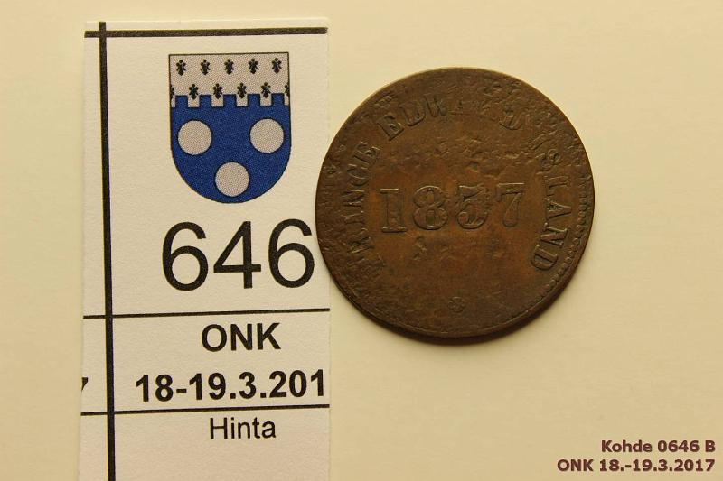 k-0646-b.jpg - Kohde 646 (kuva 2/2), lhthinta: 5 € / myyntihinta: 5 € Kanada / prince Edward Island  penny 1857 Cu, rahake. Self goverment and free trade, ij, prv, kunto: 3