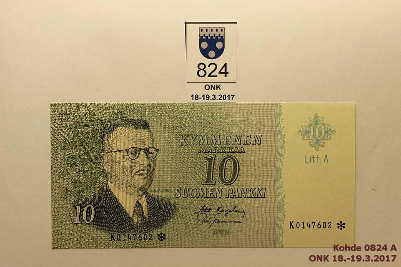 k-0824-a.jpg - Kohde 824, lhthinta: 50 € / myyntihinta: 57 € 10 mk 1963 LA K* SNY 146.7 K0147602* KA I-Tam, vhisi painumia, korvaava, kunto: 9