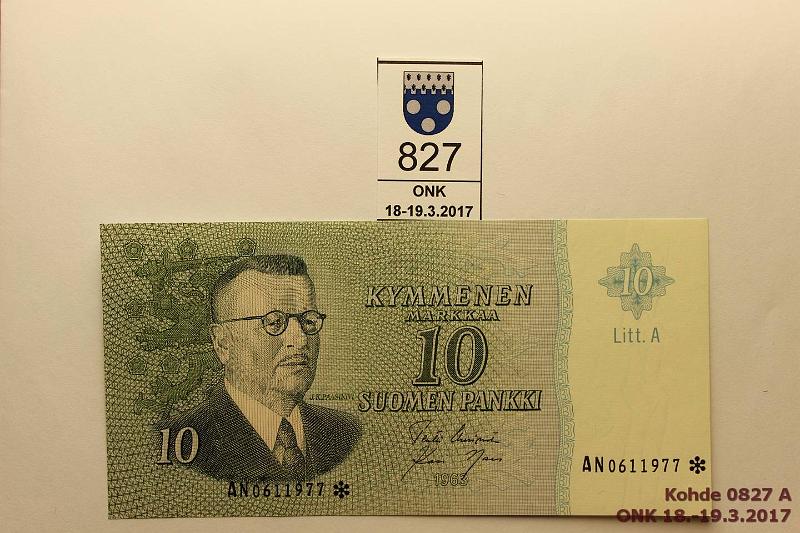 k-0827-a.jpg - Kohde 827, lhthinta: 10 € / myyntihinta: 13 € 10 mk 1963 LA AN* SNY 146.7 AN0611977* UUS-Nar, kulmataite, korvaava, kunto: 8