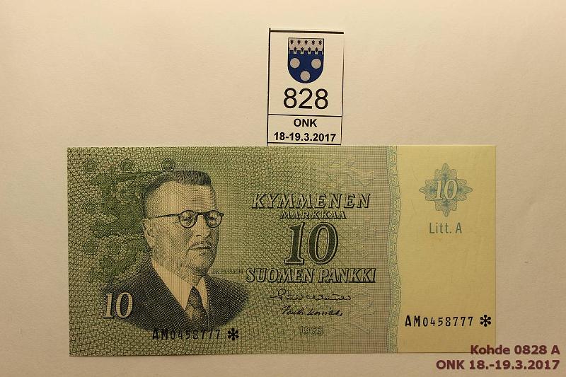 k-0828-a.jpg - Kohde 828, lhthinta: 25 € / myyntihinta: 25 € 10 mk 1963 LA AM* SNY 146.7 AM0458777*, HET-Ko1, korvaava, kunto: 8