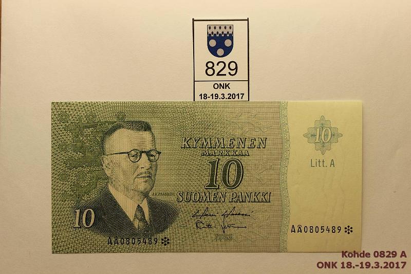 k-0829-a.jpg - Kohde 829, lhthinta: 10 € / myyntihinta: 10 € 10 mk 1963 LA A* SNY 146.7 A0805489*, HOL-Leh, painumia, korvaava, kunto: 9